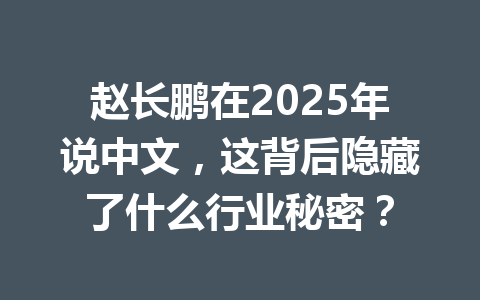 赵长鹏在2025年说中文，这背后隐藏了什么行业秘密？