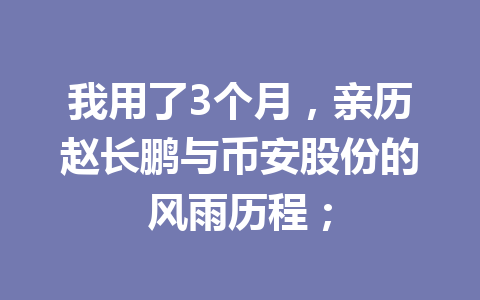 我用了3个月,亲历赵长鹏与币安股份的风雨历程; 我用了3个月,亲历赵长鹏与币安股份的风雨历程;