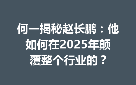 何一揭秘赵长鹏：他如何在2025年颠覆整个行业的？