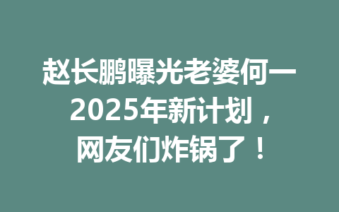 赵长鹏曝光老婆何一2025年新计划,网友们炸锅了! 赵长鹏曝光老婆何一2025年新计划,网友们炸锅了!