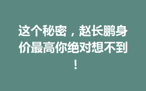 这个秘密,赵长鹏身价最高你绝对想不到! 这个秘密,赵长鹏身价最高你绝对想不到!