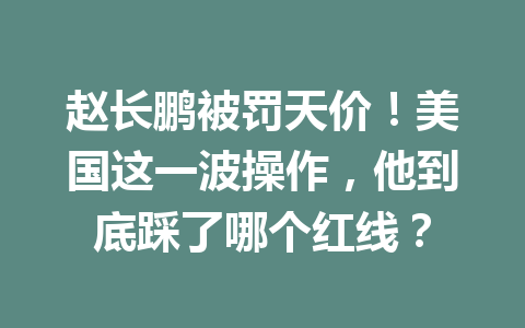 赵长鹏被罚天价！美国这一波操作，他到底踩了哪个红线？