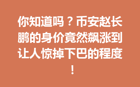 你知道吗?币安赵长鹏的身价竟然飙涨到让人惊掉下巴的程度! 你知道吗?币安赵长鹏的身价竟然飙涨到让人惊掉下巴的程度!