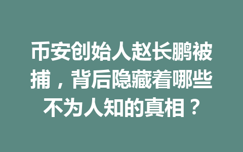 币安创始人赵长鹏被捕,背后隐藏着哪些不为人知的真相? 币安创始人赵长鹏被捕,背后隐藏着哪些不为人知的真相?