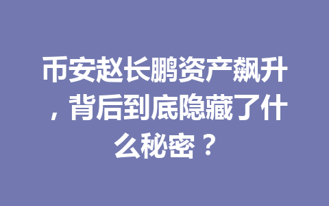 币安赵长鹏资产飙升，背后到底隐藏了什么秘密？