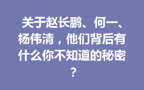 关于赵长鹏、何一、杨伟清,他们背后有什么你不知道的秘密? 关于赵长鹏、何一、杨伟清,他们背后有什么你不知道的秘密?
