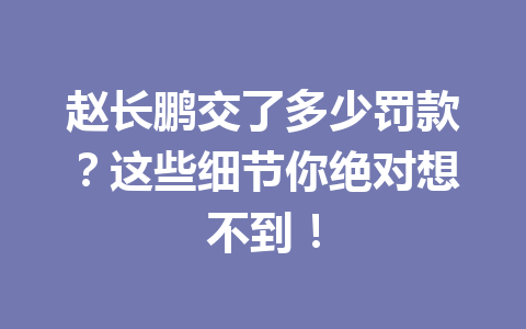 赵长鹏交了多少罚款？这些细节你绝对想不到！