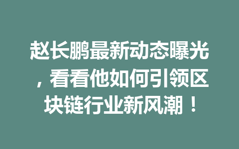 赵长鹏最新动态曝光，看看他如何引领区块链行业新风潮！