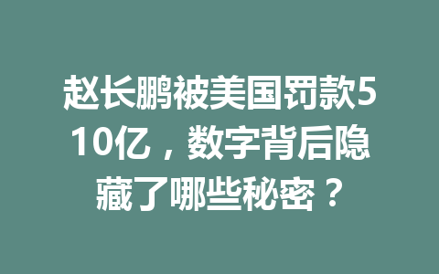 赵长鹏被美国罚款510亿,数字背后隐藏了哪些秘密? 赵长鹏被美国罚款510亿,数字背后隐藏了哪些秘密?