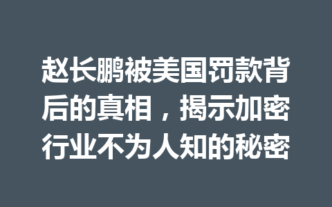 赵长鹏被美国罚款背后的真相，揭示加密行业不为人知的秘密