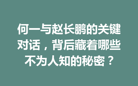 何一与赵长鹏的关键对话,背后藏着哪些不为人知的秘密? 何一与赵长鹏的关键对话,背后藏着哪些不为人知的秘密?