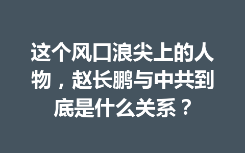 这个风口浪尖上的人物，赵长鹏与中共到底是什么关系？