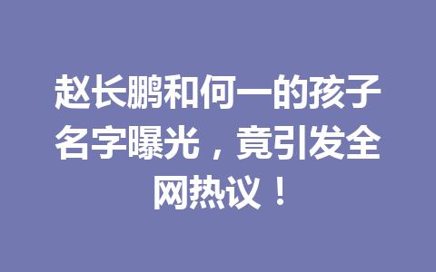 赵长鹏和何一的孩子名字曝光,竟引发全网热议! 赵长鹏和何一的孩子名字曝光,竟引发全网热议!