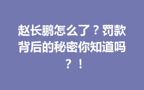 赵长鹏怎么了？罚款背后的秘密你知道吗？！
