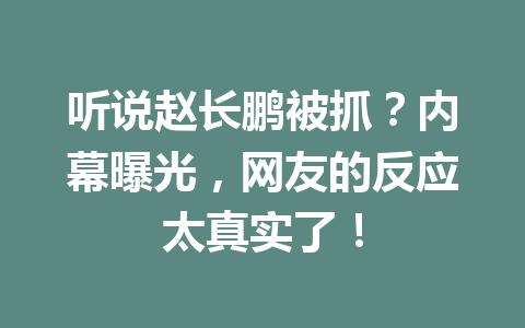 听说赵长鹏被抓？内幕曝光，网友的反应太真实了！