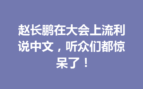 赵长鹏在大会上流利说中文,听众们都惊呆了! 赵长鹏在大会上流利说中文,听众们都惊呆了!