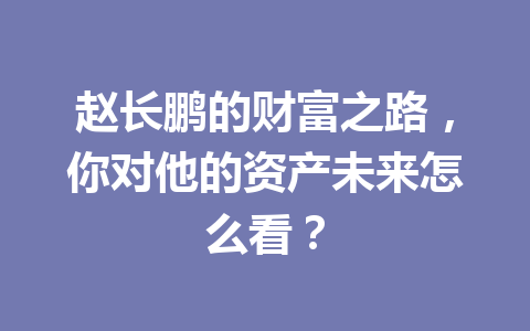 赵长鹏的财富之路，你对他的资产未来怎么看？