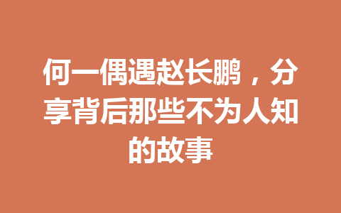何一偶遇赵长鹏，分享背后那些不为人知的故事