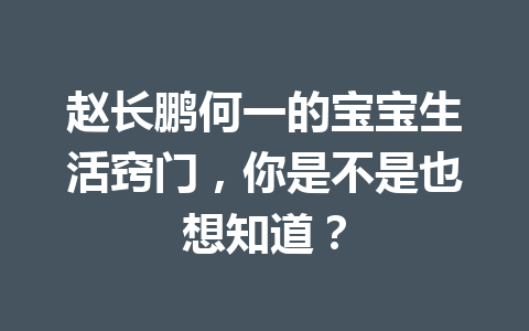 赵长鹏何一的宝宝生活窍门,你是不是也想知道? 赵长鹏何一的宝宝生活窍门,你是不是也想知道?
