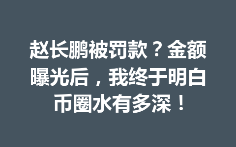 赵长鹏被罚款?金额曝光后,我终于明白币圈水有多深! 赵长鹏被罚款?金额曝光后,我终于明白币圈水有多深!