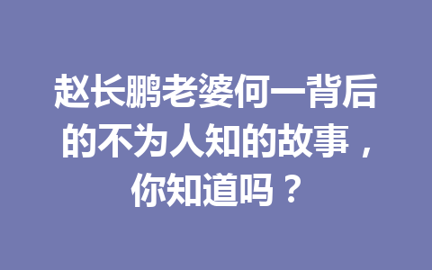 赵长鹏老婆何一背后的不为人知的故事，你知道吗？