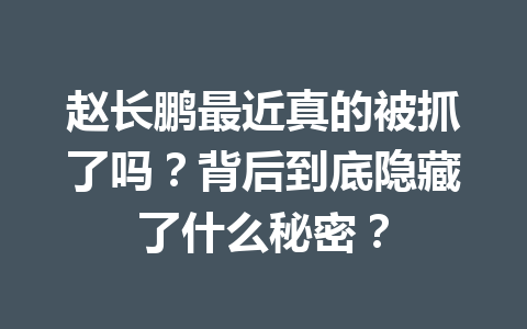 赵长鹏最近真的被抓了吗？背后到底隐藏了什么秘密？