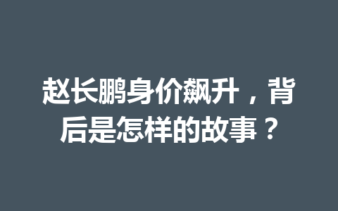 赵长鹏身价飙升,背后是怎样的故事? 赵长鹏身价飙升,背后是怎样的故事?