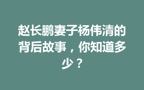 赵长鹏妻子杨伟清的背后故事,你知道多少? 赵长鹏妻子杨伟清的背后故事,你知道多少?