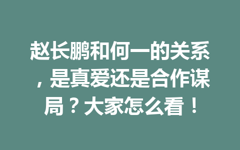 赵长鹏和何一的关系，是真爱还是合作谋局？大家怎么看！