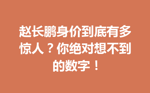 赵长鹏身价到底有多惊人？你绝对想不到的数字！