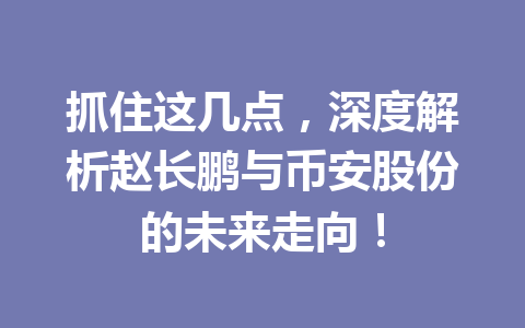 抓住这几点,深度解析赵长鹏与币安股份的未来走向! 抓住这几点,深度解析赵长鹏与币安股份的未来走向!