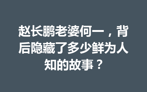 赵长鹏老婆何一,背后隐藏了多少鲜为人知的故事? 赵长鹏老婆何一,背后隐藏了多少鲜为人知的故事?