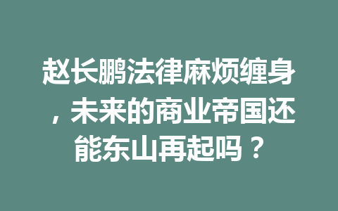 赵长鹏法律麻烦缠身，未来的商业帝国还能东山再起吗？