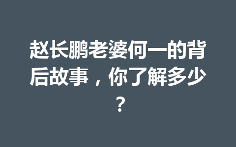 赵长鹏老婆何一的背后故事，你了解多少？