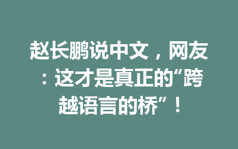 赵长鹏说中文，网友：这才是真正的“跨越语言的桥”！