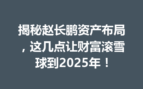 揭秘赵长鹏资产布局，这几点让财富滚雪球到2025年！
