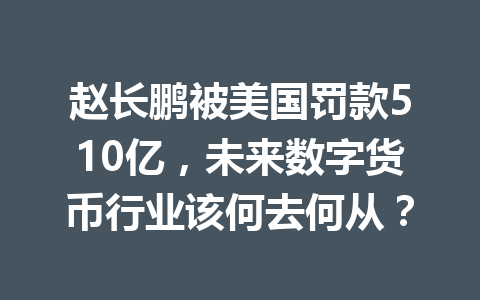 赵长鹏被美国罚款510亿,未来数字货币行业该何去何从? 赵长鹏被美国罚款510亿,未来数字货币行业该何去何从?