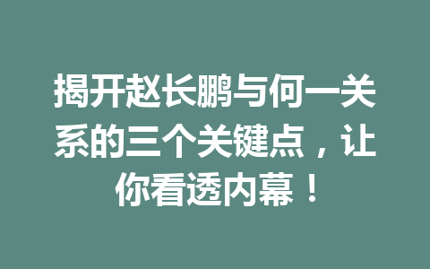 揭开赵长鹏与何一关系的三个关键点,让你看透内幕! 揭开赵长鹏与何一关系的三个关键点,让你看透内幕!